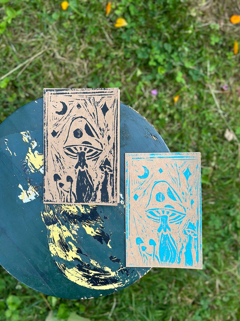 Mushroom Block Print Greeting Card (Blank)