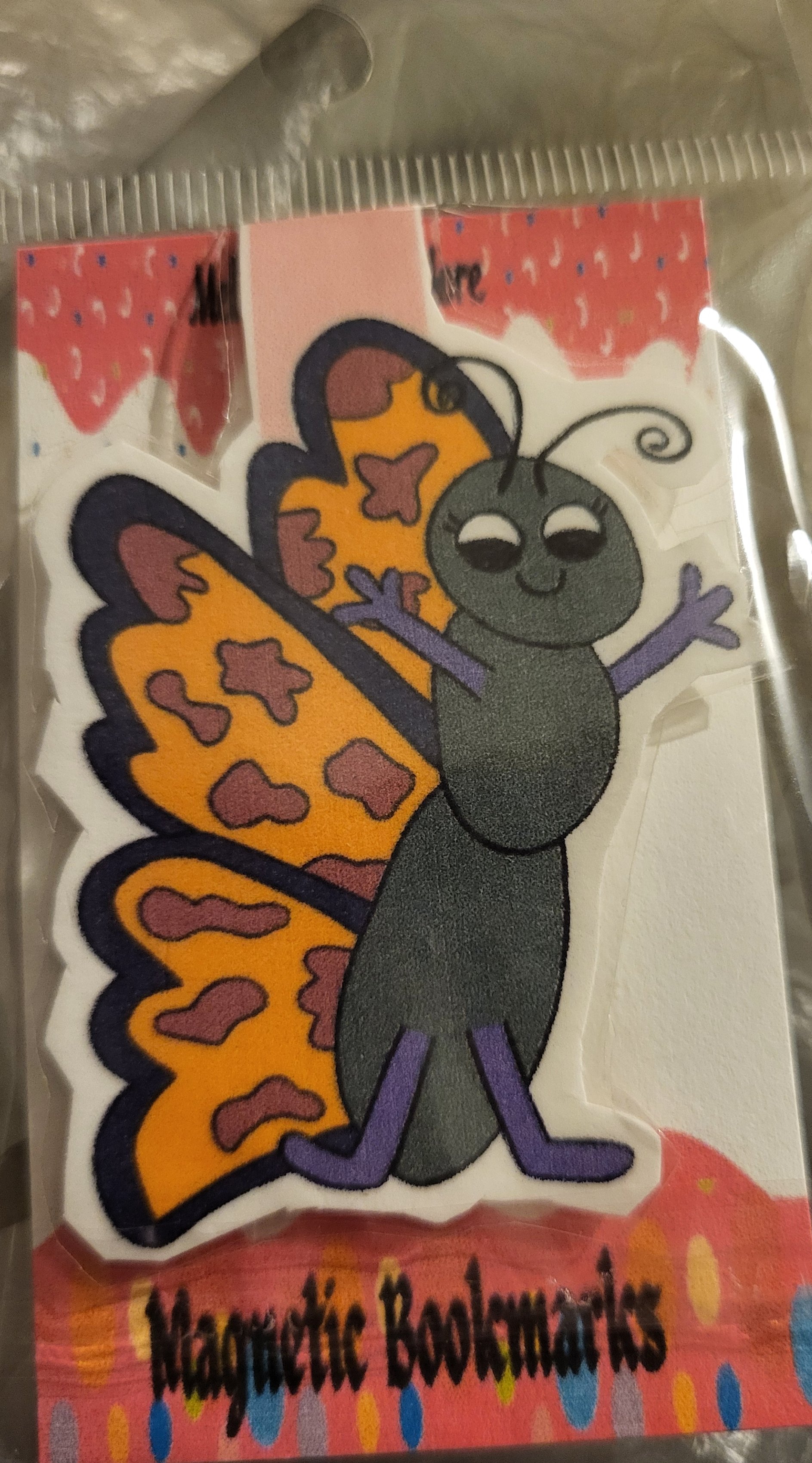 Cute Cartoon Orange Purple Butterfly Magnetic Laminated Bookmark for Insect Lovers product image (1)