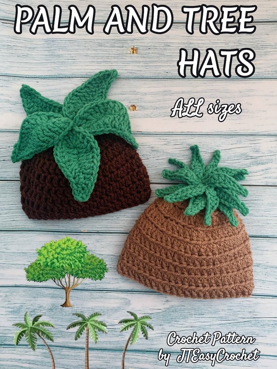 Plant Hat Crochet Patterns with Photos, 2 in 1 Tree and Palm Beanies With Leaves, PDF Instant Download product image (3)