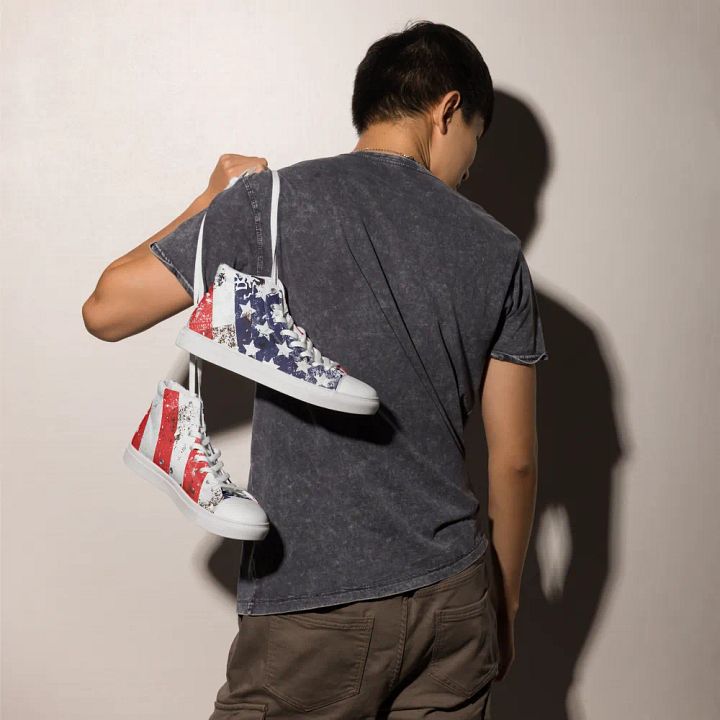 USA Flag Design _ Custom High-Top Sneakers _ Calceonova Streetwear USA product image (1)