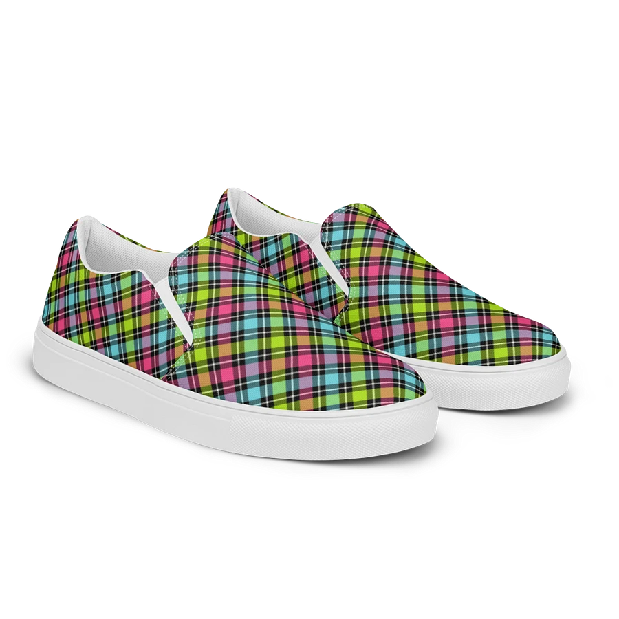 Neon Checkered Plaid Women's Slip-On Shoes product image (2)