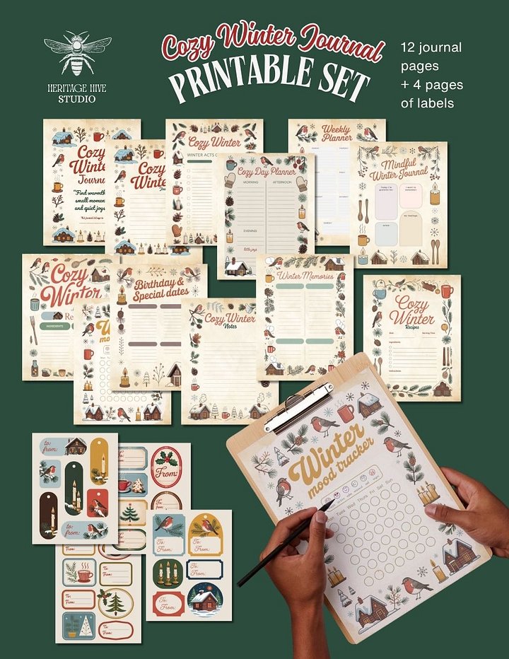 Cozy Winter Journal Printable Set – Vintage Hygge-Inspired Collection product image (2)