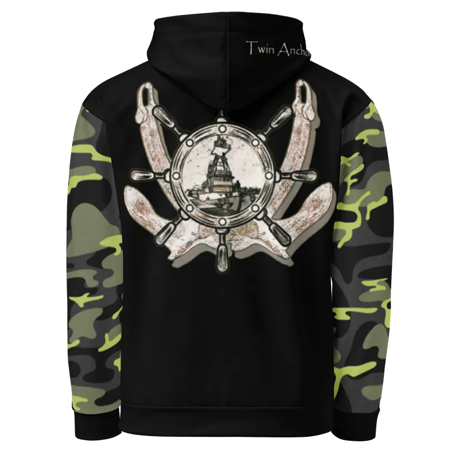 Camouflage & Black Twin anchor ship wheel & Tug CE Hoodie product image (1)