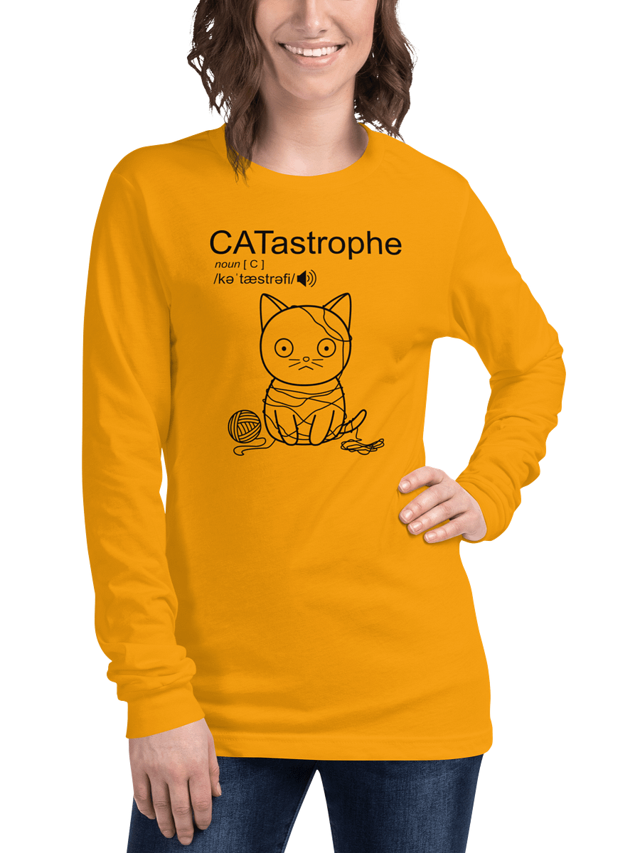 CATastrophe Unisex Long Sleeve, Cat with Yarn, Black Print product image (3)