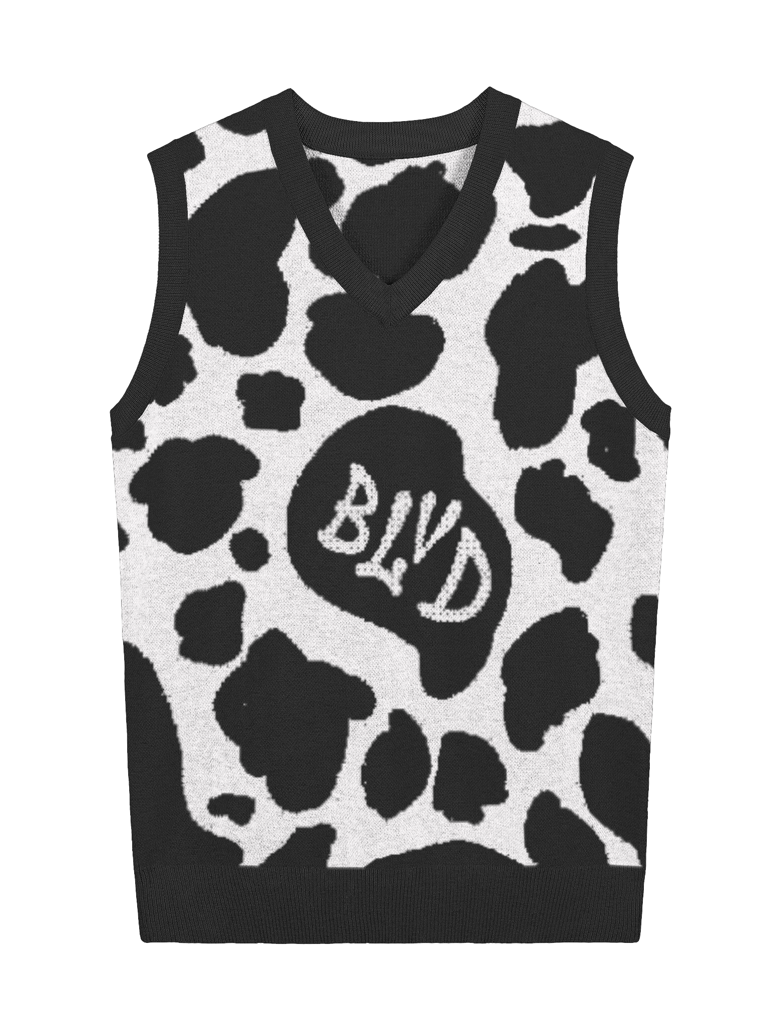 BLVD Cow Print Sweater Vest Black product image (3)