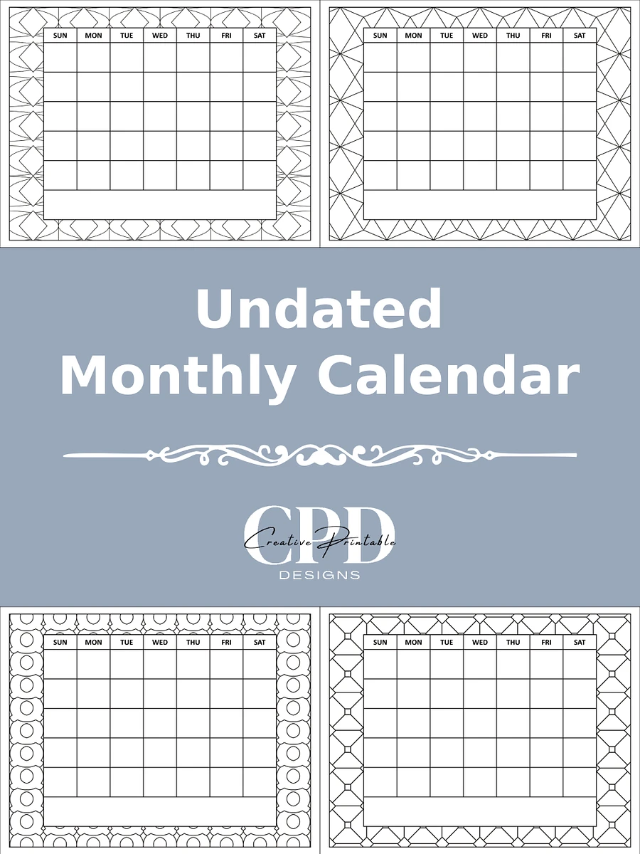 Printable Undated Monthly Calendar With Patterns To Color product image (2)
