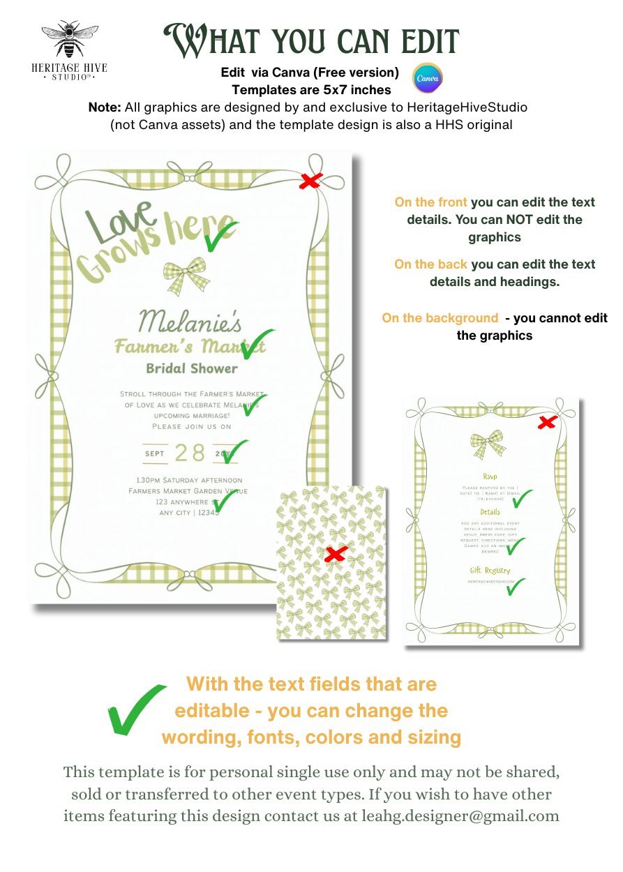 Farmers Market Bridal Shower Invitations | Instant Download | Bows Lime Gingham product image (4)