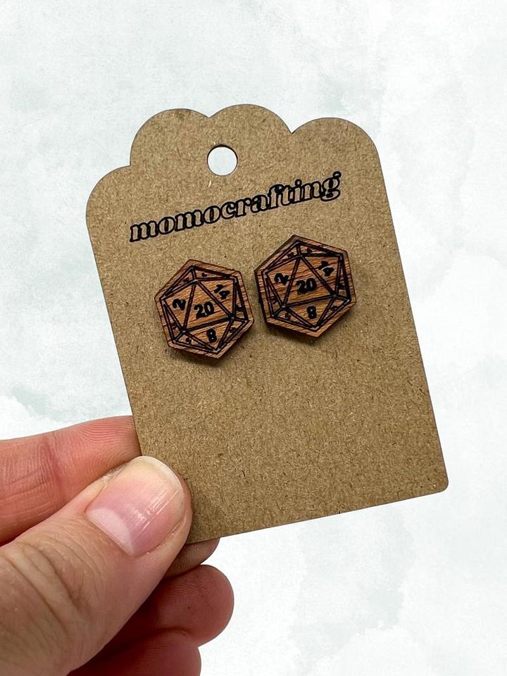 D20 Dice Stud Earrings (Walnut) product image (1)