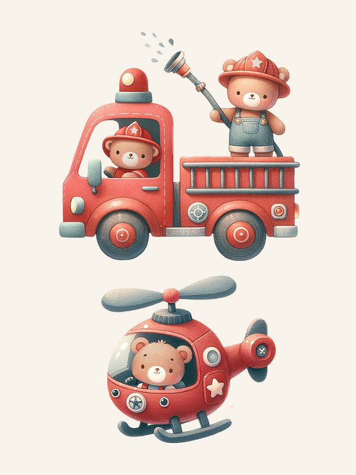 Fire truck + Helicopter - Clipart product image (1)