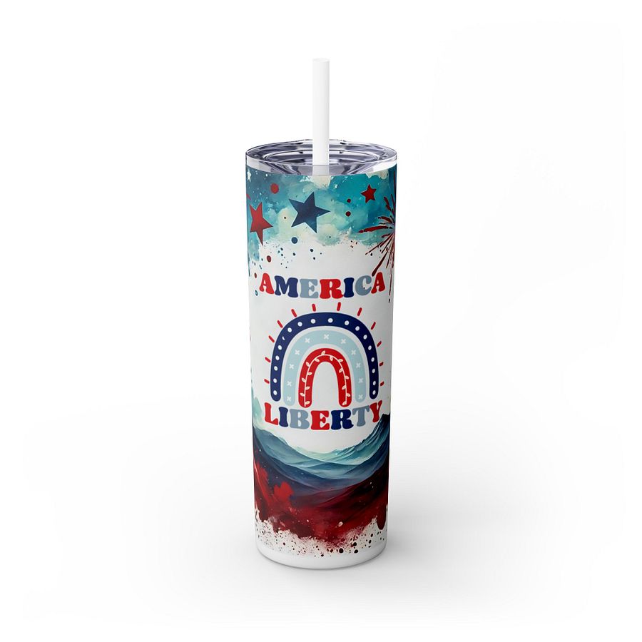 Patriotic Liberty Tumbler Wrap PNG | 20oz America Sublimation Design | Red White Blue Fireworks | 4th of July Digital Download product image (7)
