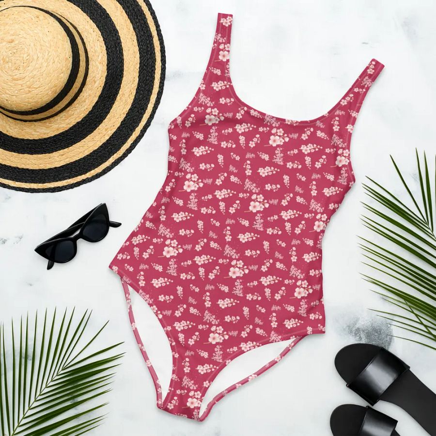 Cherry Blossoms on Magenta One-Piece Adult Swimsuit product image (6)