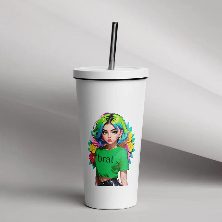 Brat 20 oz Tumbler Cup - White - Insulated Tumbler with a Straw v1 product image (12)