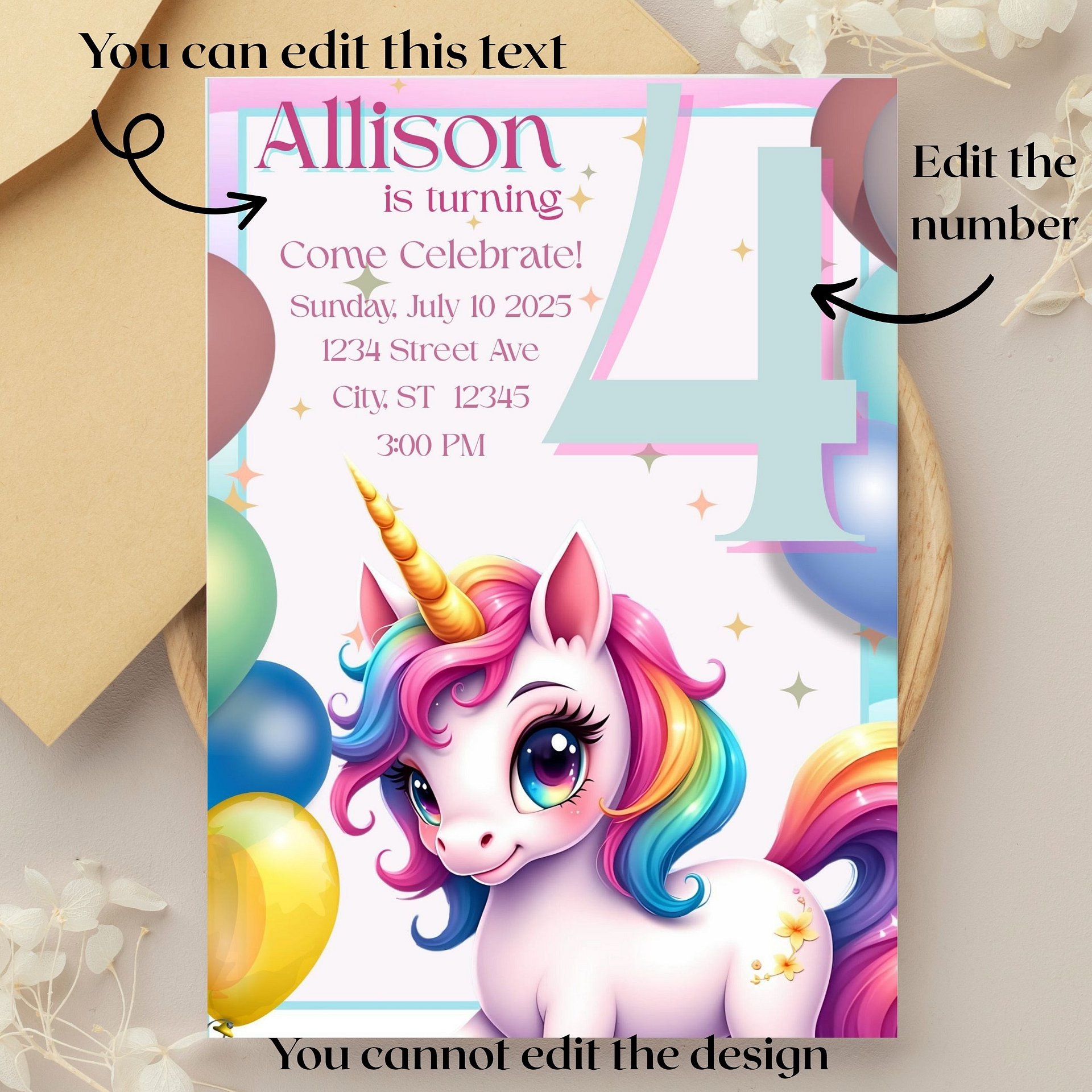 Unicorn Invitation Unicorn Cloud Day, Unicorn Invitation Template, Unicorn Invite Downloadable, Unicorn Birthday Digital Invitation product image (4)