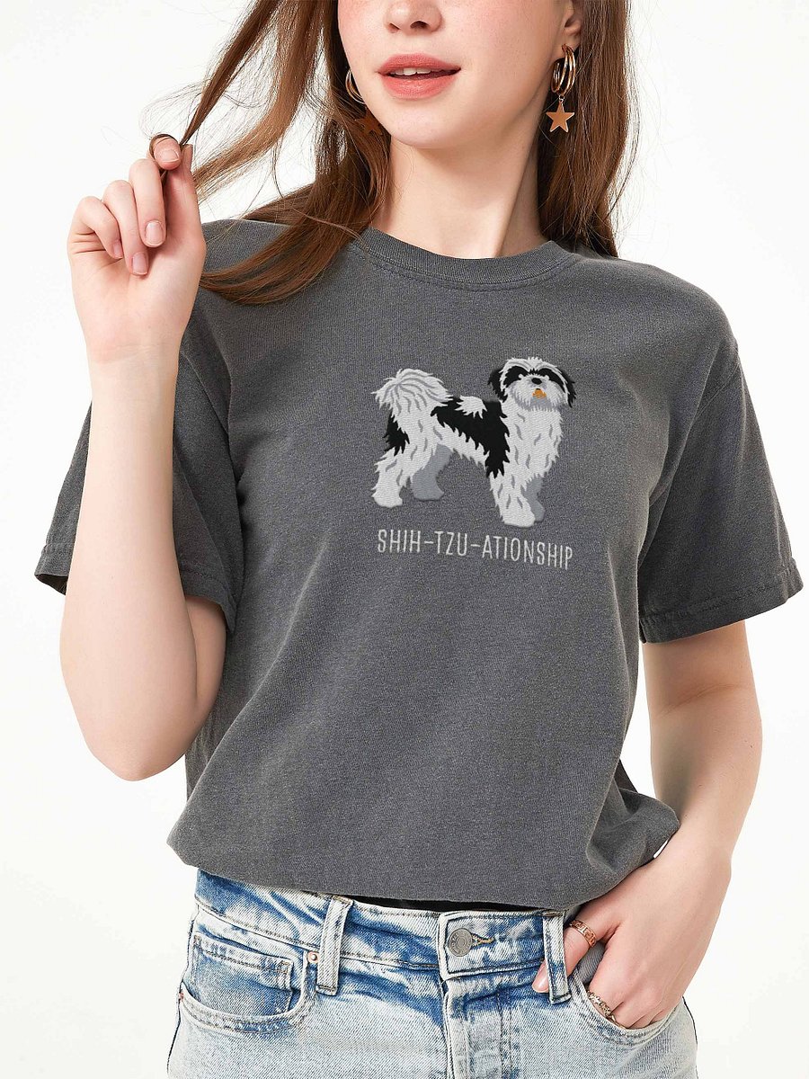 Shih-Tzu-ationship T-Shirt(Embroidered) of a Shih Tzu(Black & White) product image (2)