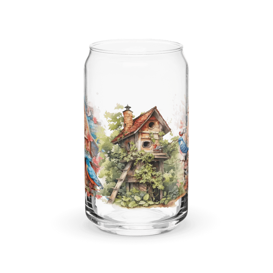 Whimsical Birdhouse Trio Glass Can Sipper product image (1)