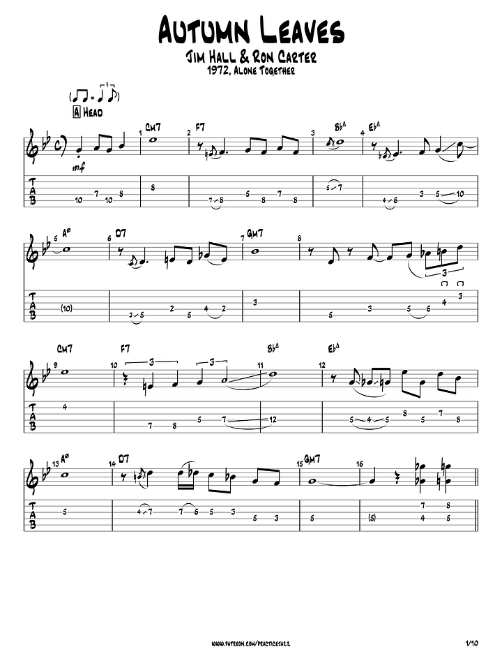 (Transcription PDF) Autumn Leaves - Jim Hall 1972, Alone Together product image (2)