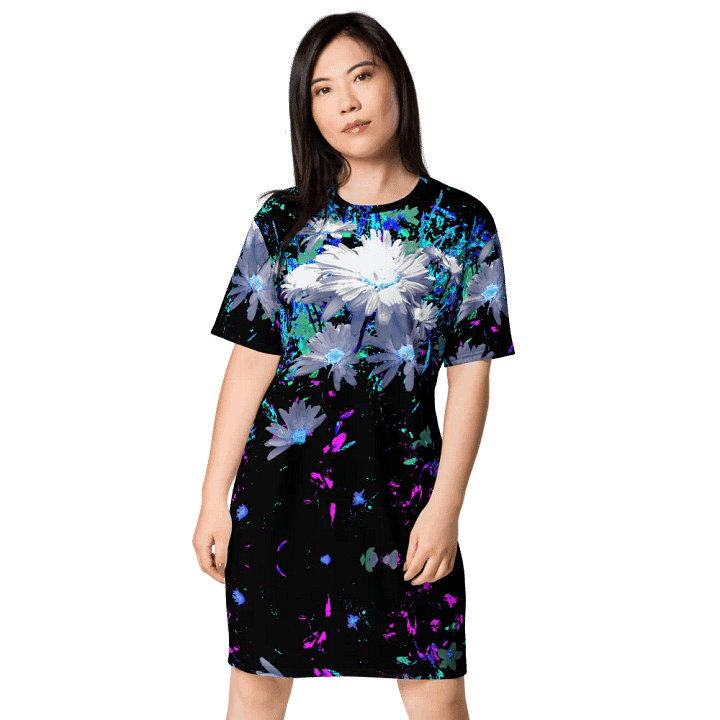 Abstract Neon Daisy Flowers Ladies T Shirt Dress product image (2)
