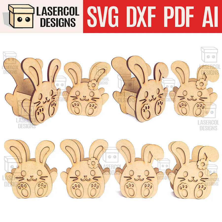 Easter Bunny Basket Set 3 (4 Styles, 2 Sizes) - Laser Cut Files product image (1)