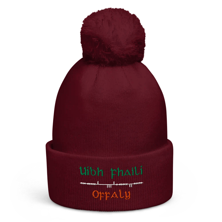 Offaly/Uíbh Fhailí Scholastic style Ogham embroidered Pom-Pom Beanie product image (3)