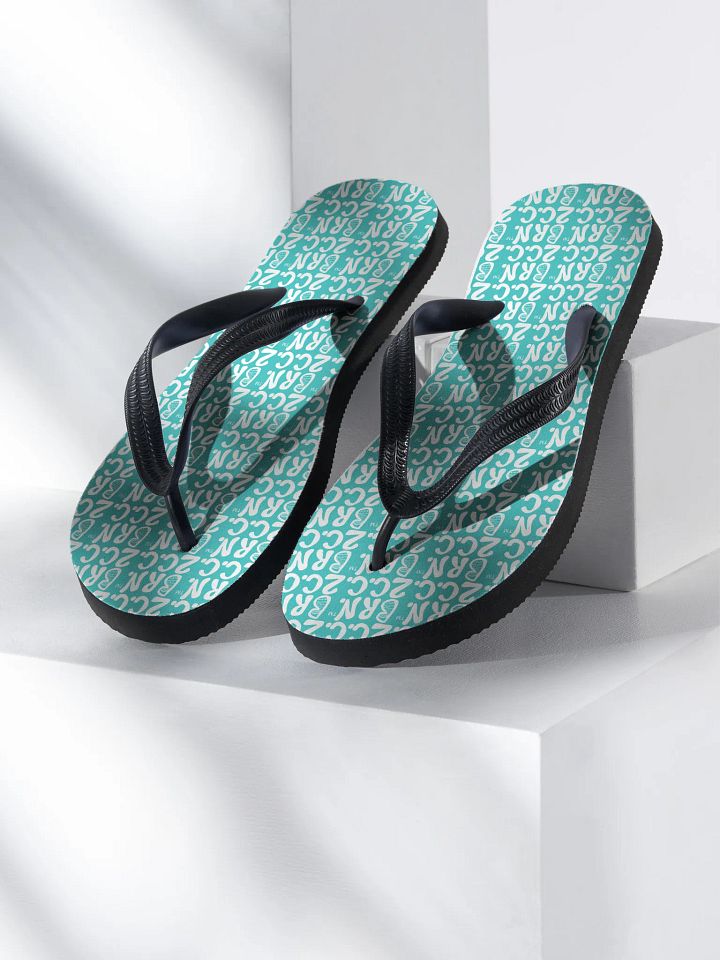 BOURNE to Flip Flop™ | Cape Cod Vibes for Your Soles | Mini BRN.2C.C. Logo Repeat Sandals | White Logo on Dark Turquoise product image (1)