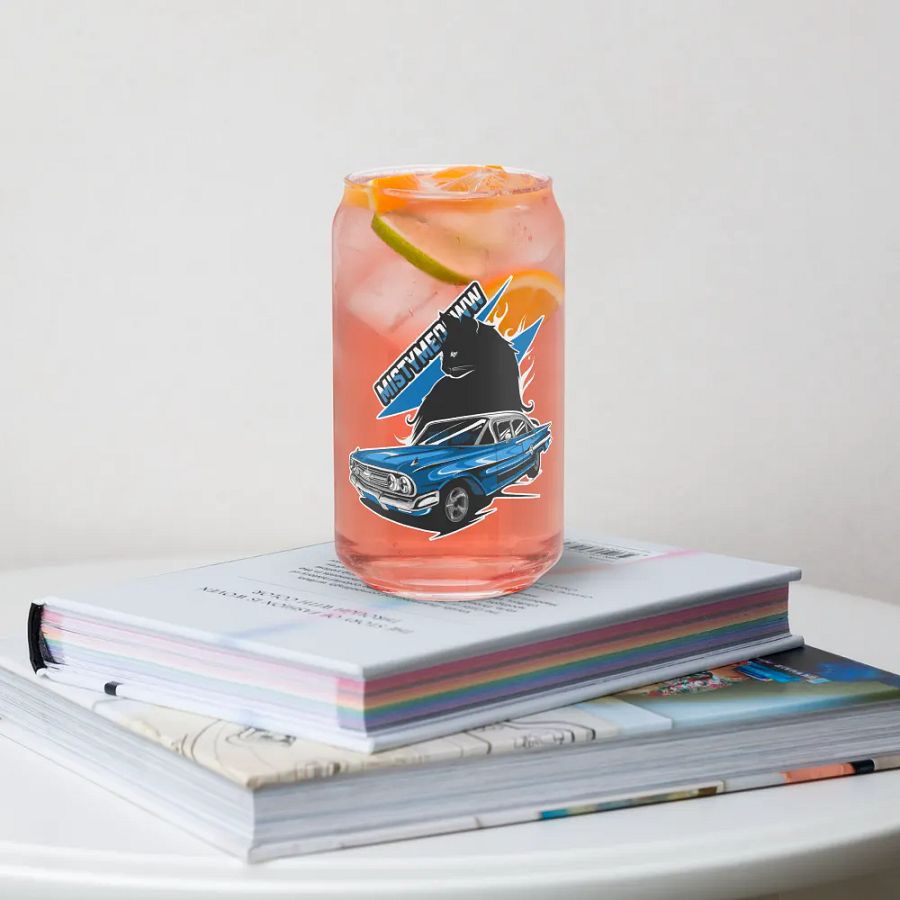 Mistymeooww logo with 60 chevy lightning cat glass cup product image (4)