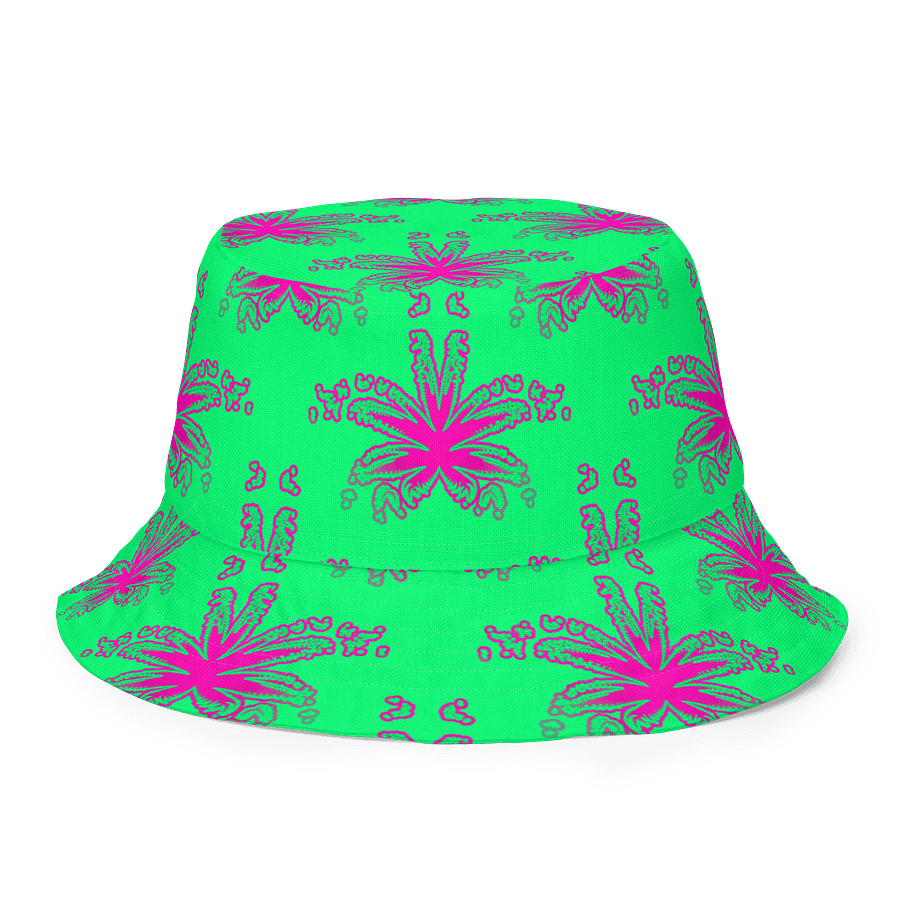 420 Stoner Summertime Reversible Bucket Hat, Cannabis Mint Green Purple Pink Pot Leaf Pattern Accessory product image (2)