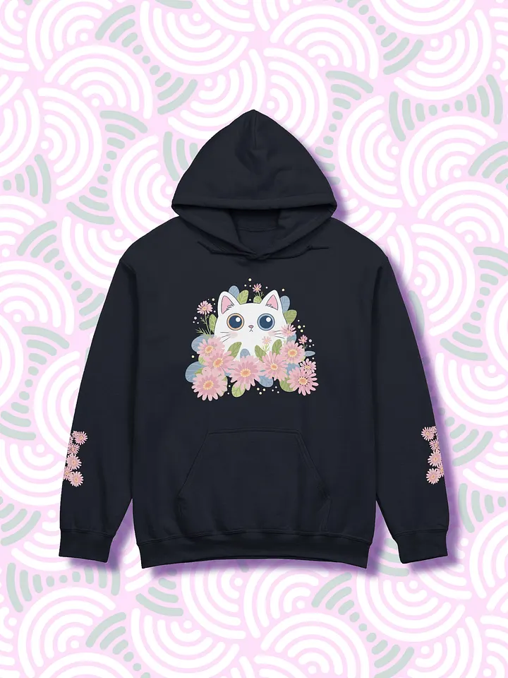 White Cat and Pink Flowers Hoodie product image (1)