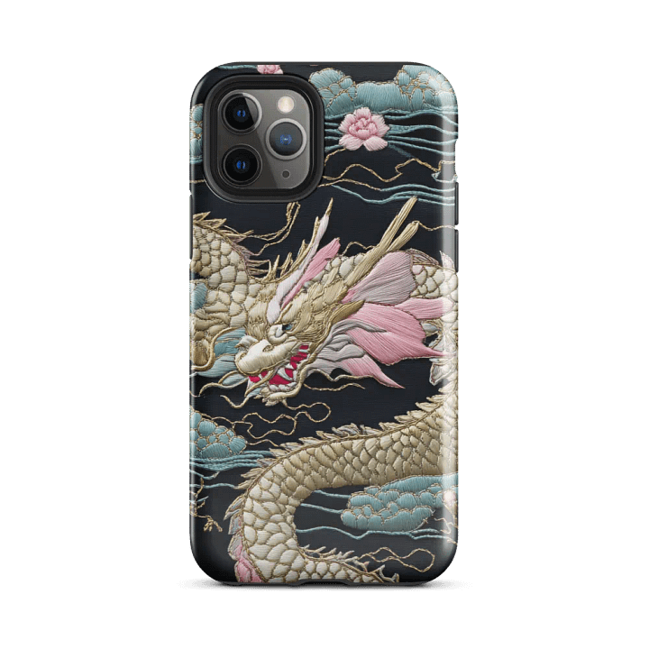 Pink and Gold Silk Embroidered Dragon Tough iPhone Case product image (2)