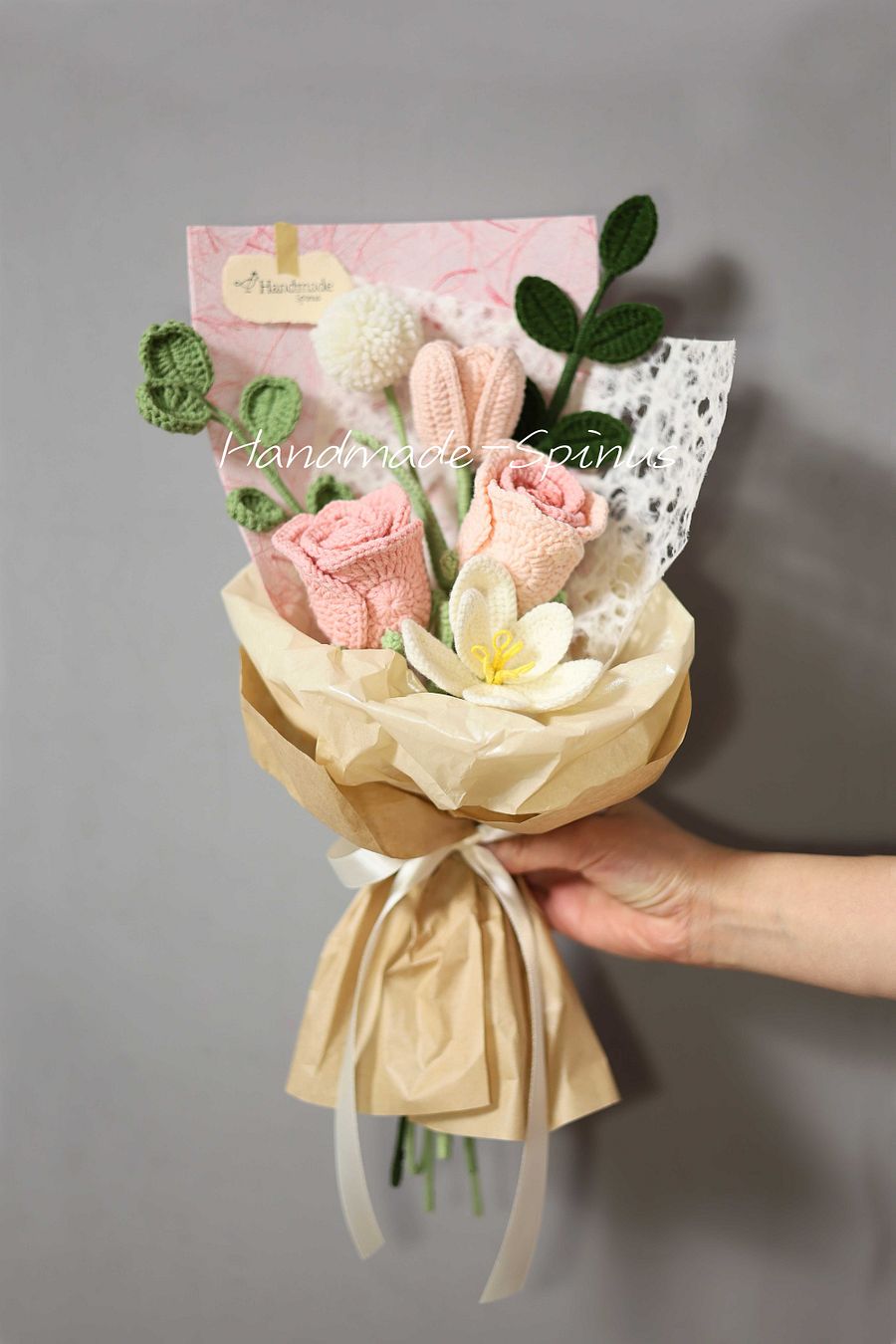 Pink Velvet Cloud Crochet Knit Bouquet product image (3)