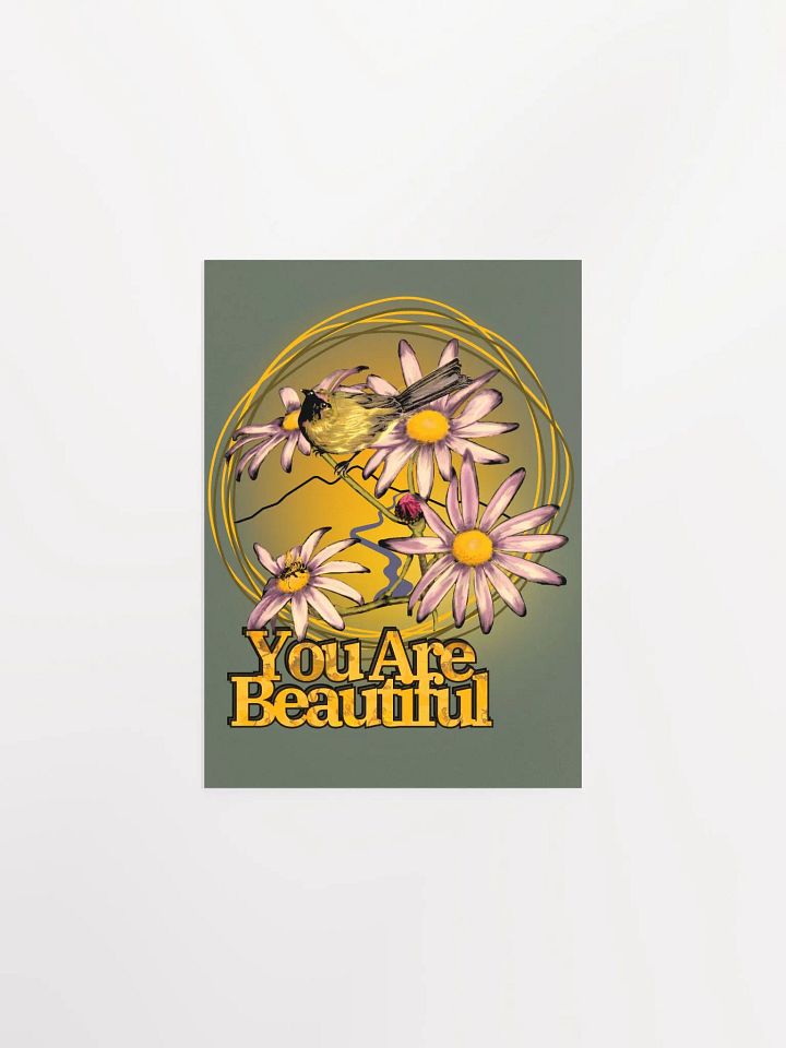 You are Beautiful Korimako and Daisy with Bee - Wall Print on Green product image (2)