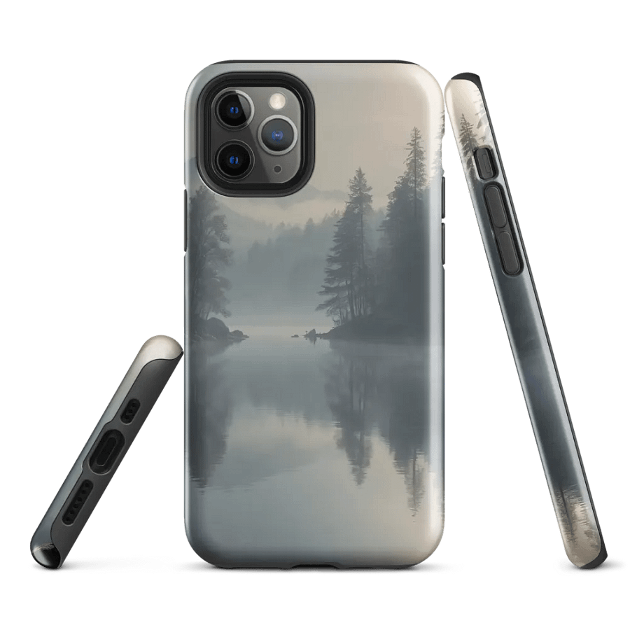 Tranquil Mist iPhone Tough Case – Serene Lake Landscape Design product image (2)