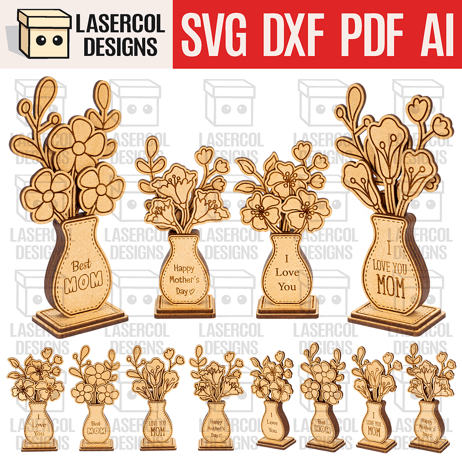 Mother's Day Flowers (2 Sizes, 4 Styles) - Laser Cut Files product image (1)