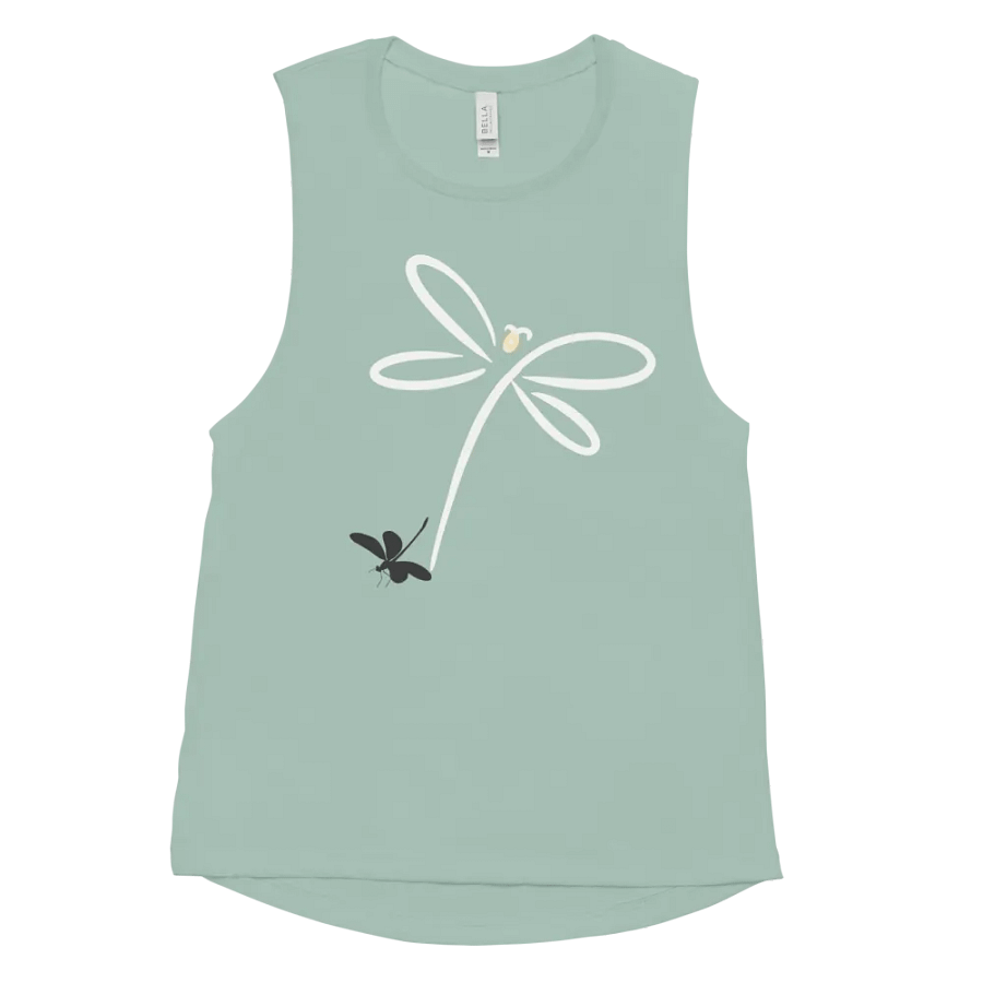 Womens flowy muscle tank top with stylish dragonfly design. Minimilist style product image (11)
