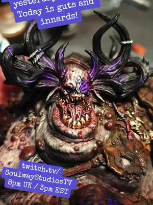 yesterday on stream we applied more purple magic. today we work on the guts in his hand.and the evil worm. if you want to join the fun I stream every monday-thurs from 8pm UK / 3pm EST at SoulwaystudiosTV on twitch.#warhammer40k #warhammer #twitch #miniatures #ArtistsOfTikTok #eerieartwork #AmazingArtwork #airbrush #miniature #artvideos #art #DungeonsDragons #ArtistsOnTikTok #myartwork 