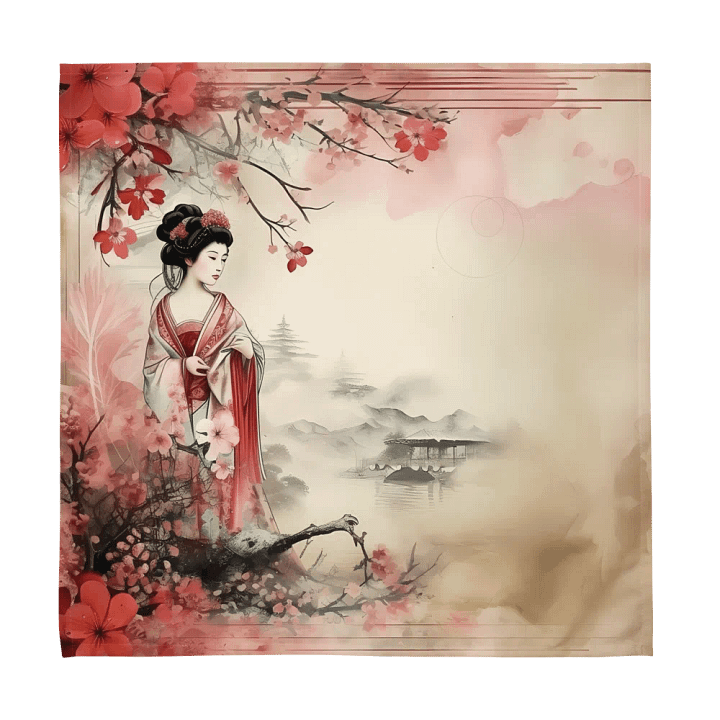 Beautiful Watercolor Japanese Geisha Sakura Tree product image (1)