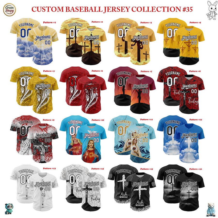 Authentic Baseball Jersey, Custom Baseball Jersey, Personalized Sport Jersey, Colorful, Flowers, Number, God, Jesus, Chris product image (181)