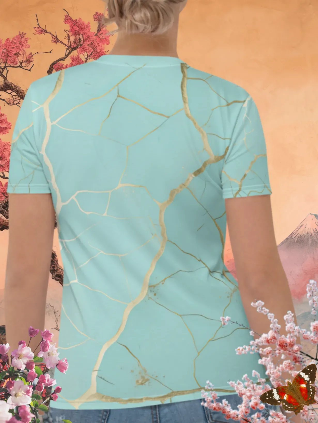 Turquoise & Gold Kintsugi Print T-Shirt product image (4)