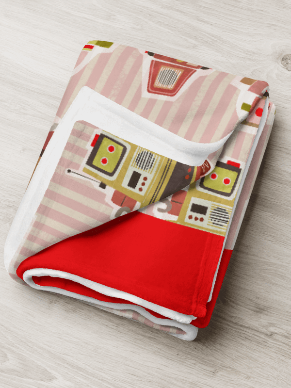 Large Print Atomic Robot Party - Blanket in Pink and Red product image (1)