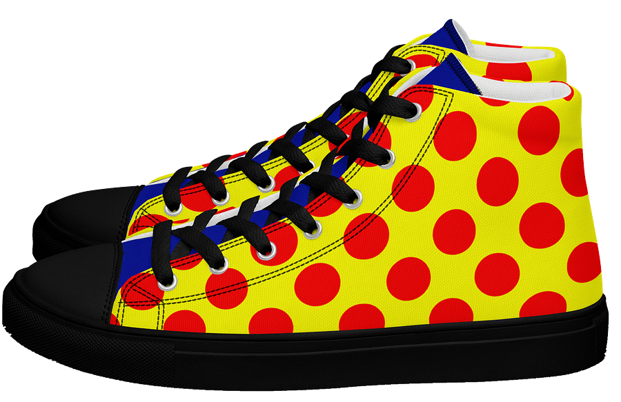 Red Polka Dots on Yellow Men's High Top Canvas Shoes product image (4)