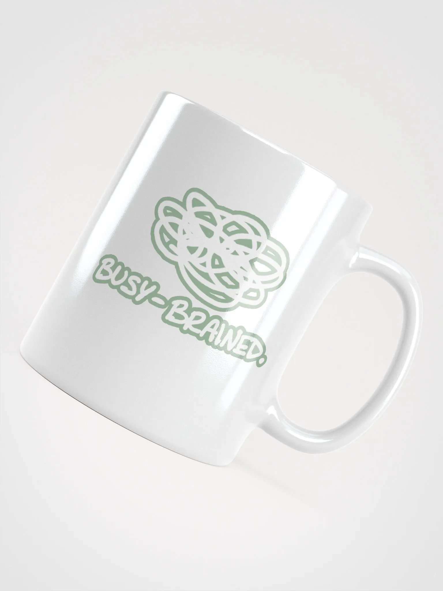 BUSY-BRAINED (lined design, #96B697) glossy white mug product image (7)