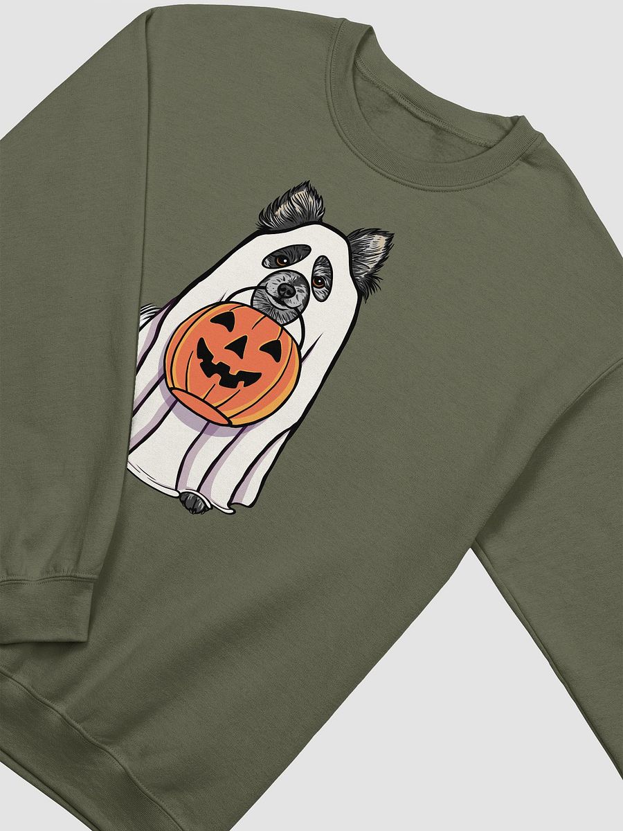Funny Halloween Pomeranian(Blue Merle) Sweatshirt | Funny Pomeranian Wearing a Ghost Costume and Holding a Pumpkin Basket product image (14)