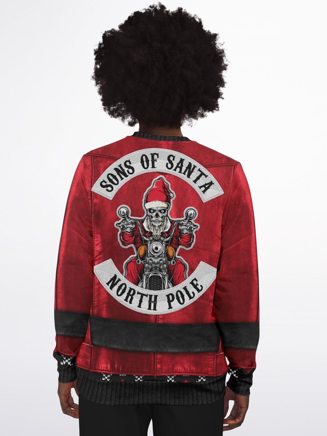 North Pole Rider Christmas Biker Jacket Sweater - Ugly Christmas Sweater with Rebellious Holiday Spirit product image (8)