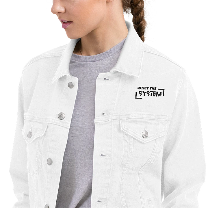 Embroidered unisex white denim jacket reset the system product image (1)