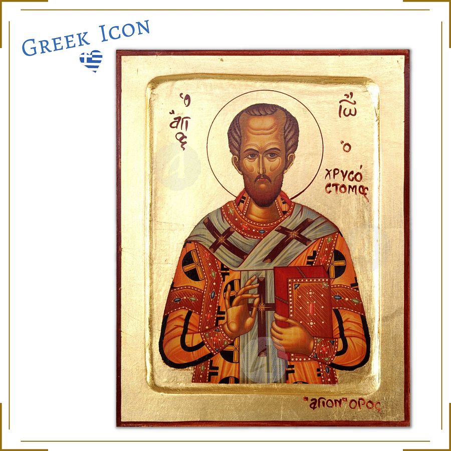 St John Chrysostom Icon,  Greek Handmade Church Icon, Christian Byzantine Art product image (1)