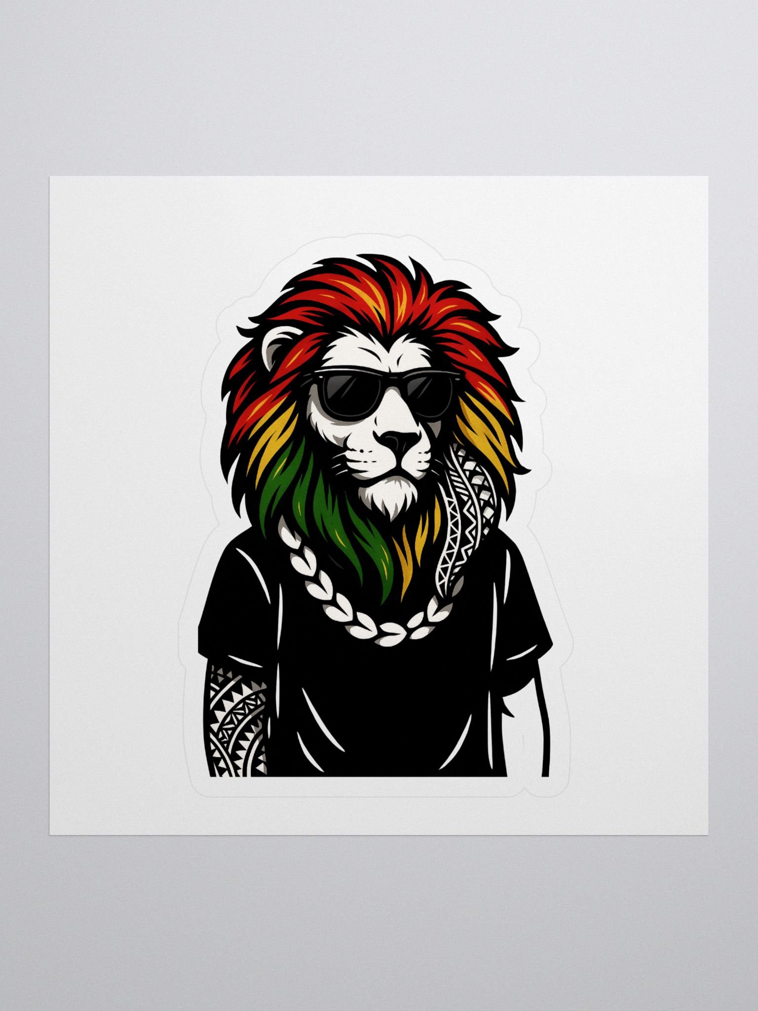 Reggae Lion Head Kiss-Cut Sticker – Rasta Colors with Polynesian Tribal Design | Samoan Island Vibes by ASP Apparel product image (1)