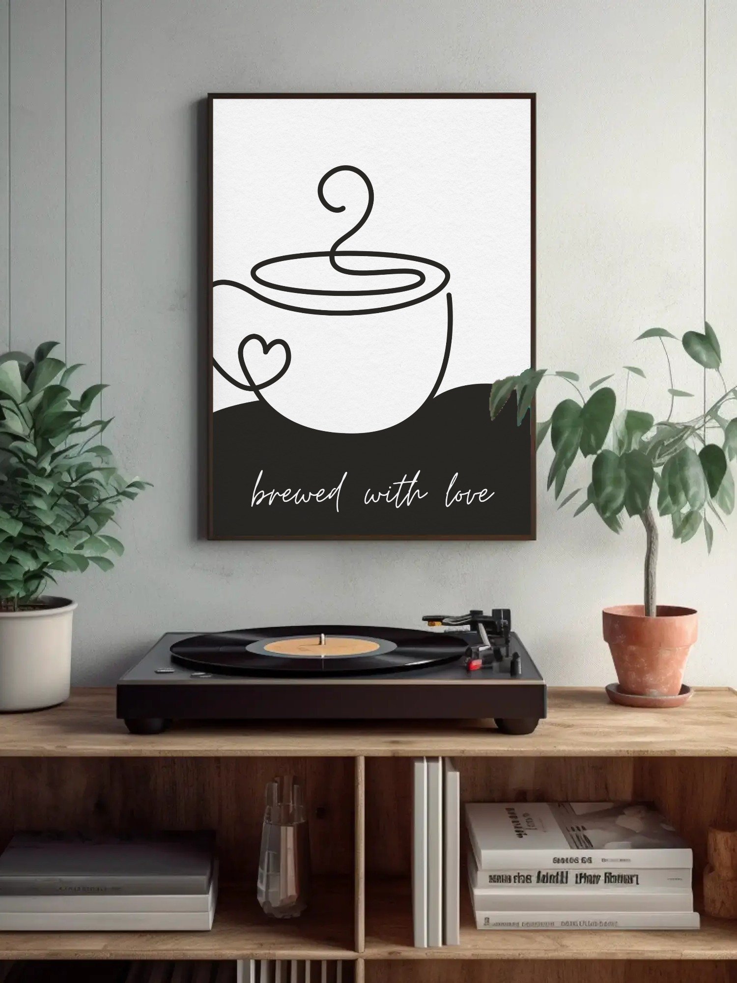 Brewed with Love Coffee Wall Art - Minimalist Line Art Coffee Cup Print, Modern Kitchen Decor, Black and White Coffee Lover Gift Espresso product image (4)