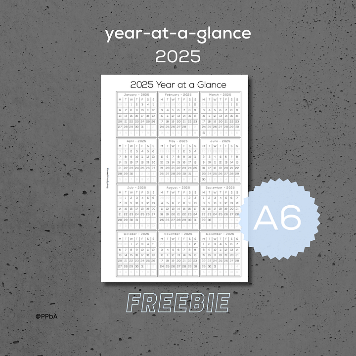 freebie - year at a glance - A6 - 2025 product image (1)