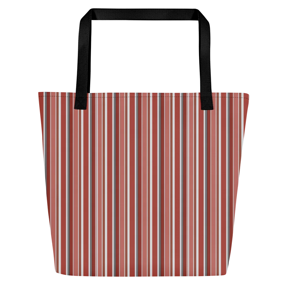 Vintage Christmas Stripes– All-Over Print Large Tote Bag with Pocket product image (1)