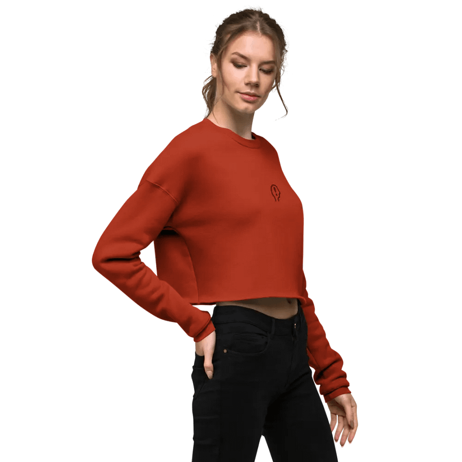 EXCLAIMING MENTALLY (maroon thread) embroidered fleece crop crew product image (11)