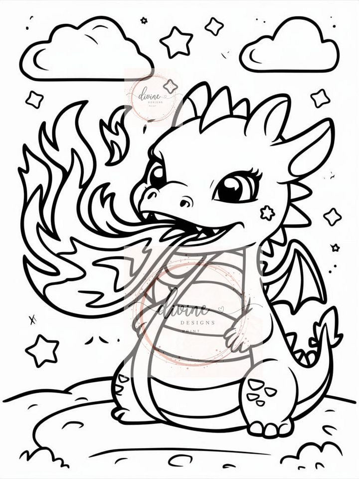 Cute dragon coloring page 1 product image (1)